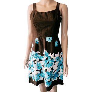 Studio I Petite Floral Sleeveless Knee-Length Dress Size 4 Brown Blue
